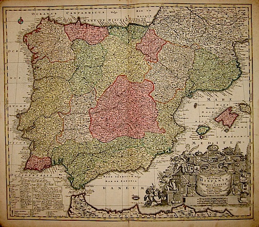 Seutter Matthaeus (1678-1757) Novissima et accuratissima Regnorum Hispaniae et Portugalliae mappa geographica... 1740 ca. Augsburg 